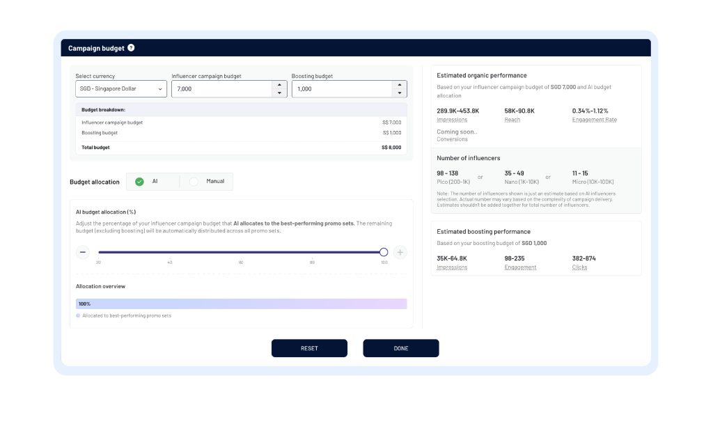 AtisfyReach Sample of Budget Screen (copyright)